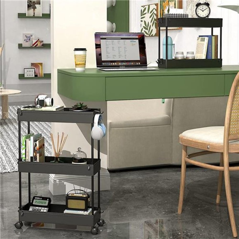 Slim Rolling Storage Cart Laundry Room Organization 3 Tier Mobile Shelving Unit - Picture 4 of 6